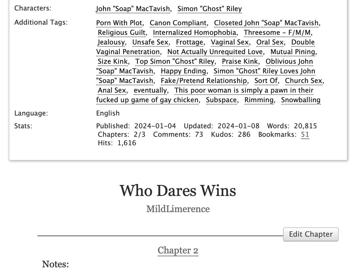 MildLimerence's tweet photo. Who Dares Wins | Ch 2
Threesome, religious and closeted soap, pining ghost.

This part's 15k of smut, and I'm only marginally ashamed of myself.

https://t.co/8SGDrwQM7L https://t.co/QV58iQhG2i