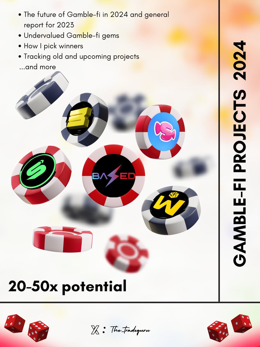 Bear market sentiments made under 20M market cap projects seem like late plays

Narratives with relevance in any market have more upside potential than others

GameFi, GambleFi and AI are my best bets.

Here are 4 underrated GambleFi plays you might be sleeping on

[20-50x]
↓↓