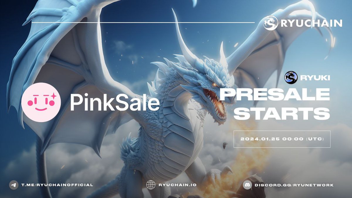 🔷RyuChain Upcoming Presale On 25 January🔷 
 
✅ No Private Sale 
✅ CEX &amp; DEX Listing 
✅Ⓜ️CMC &amp; 🦎CG Fastracked 
✅🪙Dextools &amp; 🐱Dexview trending

🔥 Ryuki (RYU) is the token of an upcoming Layer 2 Blockchain launching on ETH and XRP with an industry changing real world use