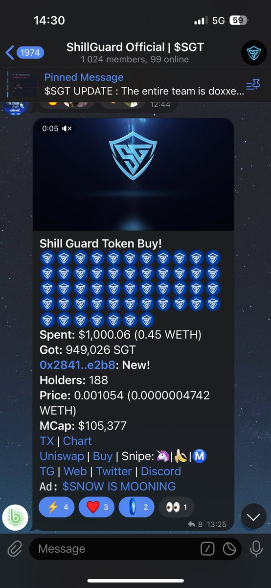Sim_ShillGuard's tweet photo. Chad is loading their bags, what are you waiting for?
don't forget that when $SGT we will burn another 2% of the supply
I think this week is going to be amazing for us @ShillGuard community join us ๐ค
#ShillGuard #SGToken #SGT $SGT https://t.co/Dy8KMNIyhl