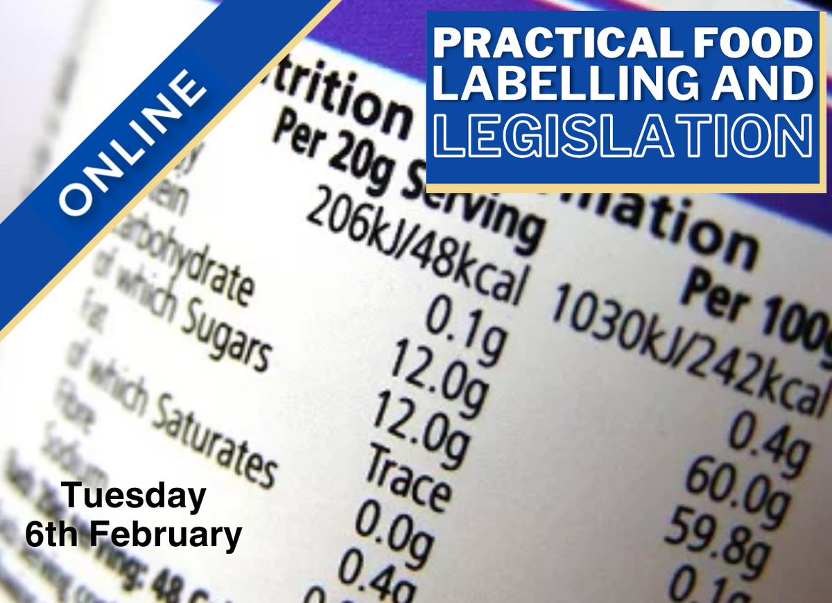 sofhtb78's tweet image. Join us for our training course on Practical Food Labelling and Legislation on 6th February! 

This 1 day course will provide an understanding of food labelling requirements within the FIC Regulation.

To book your place, visit sofht.co.uk/course/practic…