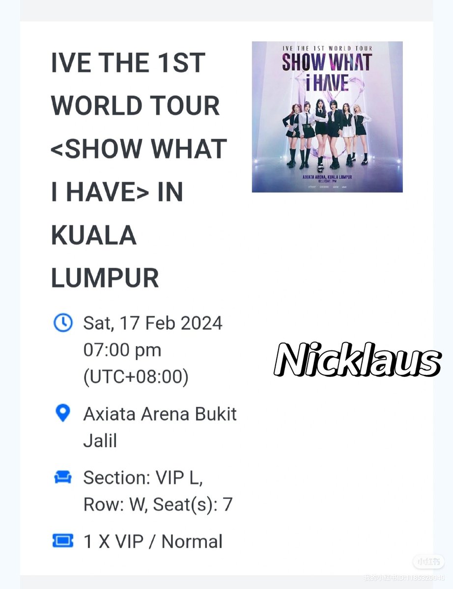 ChongNicklaus's tweet photo. Selling IVE concert ticket

I'm selling at Original Price + booking fee

If anyone is interested can pm me ✌️
 
#IVE_WORLD_TOUR #IVEinKL https://t.co/aGfXmM0mbi