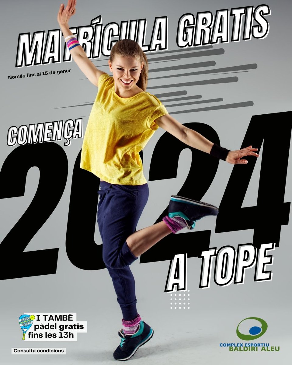 Comença el 2024 a tope! 
Matrícula GRATIS! 
Només fins al 15 de gener!

#esportSantBoi #FitnessSantBoi #SPA #fitness #padel #pistaspadel #santboidellobregat #santboi #beneficisesport #gym #natacio #esport #baixllobregat #piscines #santboimola #padelovers #padeltime #gener