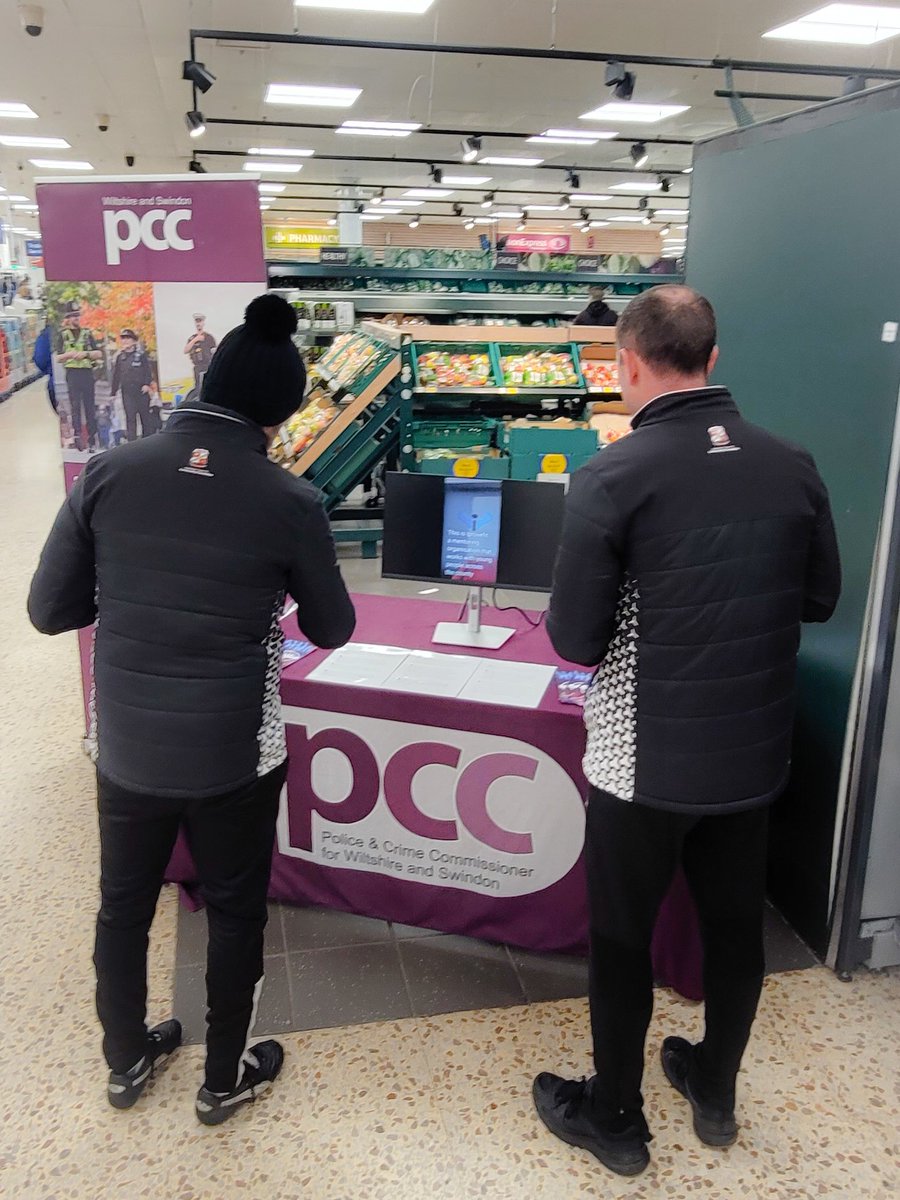 OPCCWiltSwindon's tweet photo. How do you think money you give to us to pay for policing should be spent?

We're at @Tesco Extra in Swindon to hear your views, and we've already been chatting to Jon & Shane from @STFCfoundation 

Come and chat to us, or click the link and fill in the #PolicingPrioritiesPounds survey

https://t.co/5faGgjsGGJ

#MakingWiltshireSafer