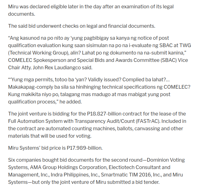 cpu_ph's tweet photo. 🧵 What we know about Miru Systems so far 🧵

Miru Systems na isang kumpanya mula sa South Korea 🇰🇷 ang tanging pumasa para sa bidding ng COMELEC para sa eleksyon sa 2025. Idadaan na sila sa pagsusuri ng SBAC at TWG.
https://t.co/PeXXMF7JOV

🧵1 https://t.co/SIJhahDHOj