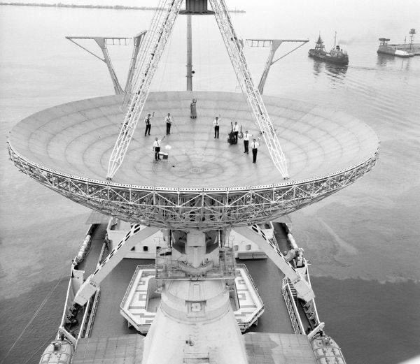 Capt_Navy's tweet photo. #ColdWar #SovietFleet An unusual place for a musical group to perform at. aboard the Kosmonavt Yuriy Gagarin, a Soviet tracking ship. https://t.co/G0orLXPKE3