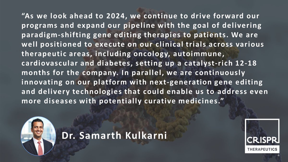 We are excited to highlight our strategic priorities and outlook for 2024 as we enter our next phase of growth. Learn more here: bit.ly/3NT2yie #CRISPR #CRISPRTX