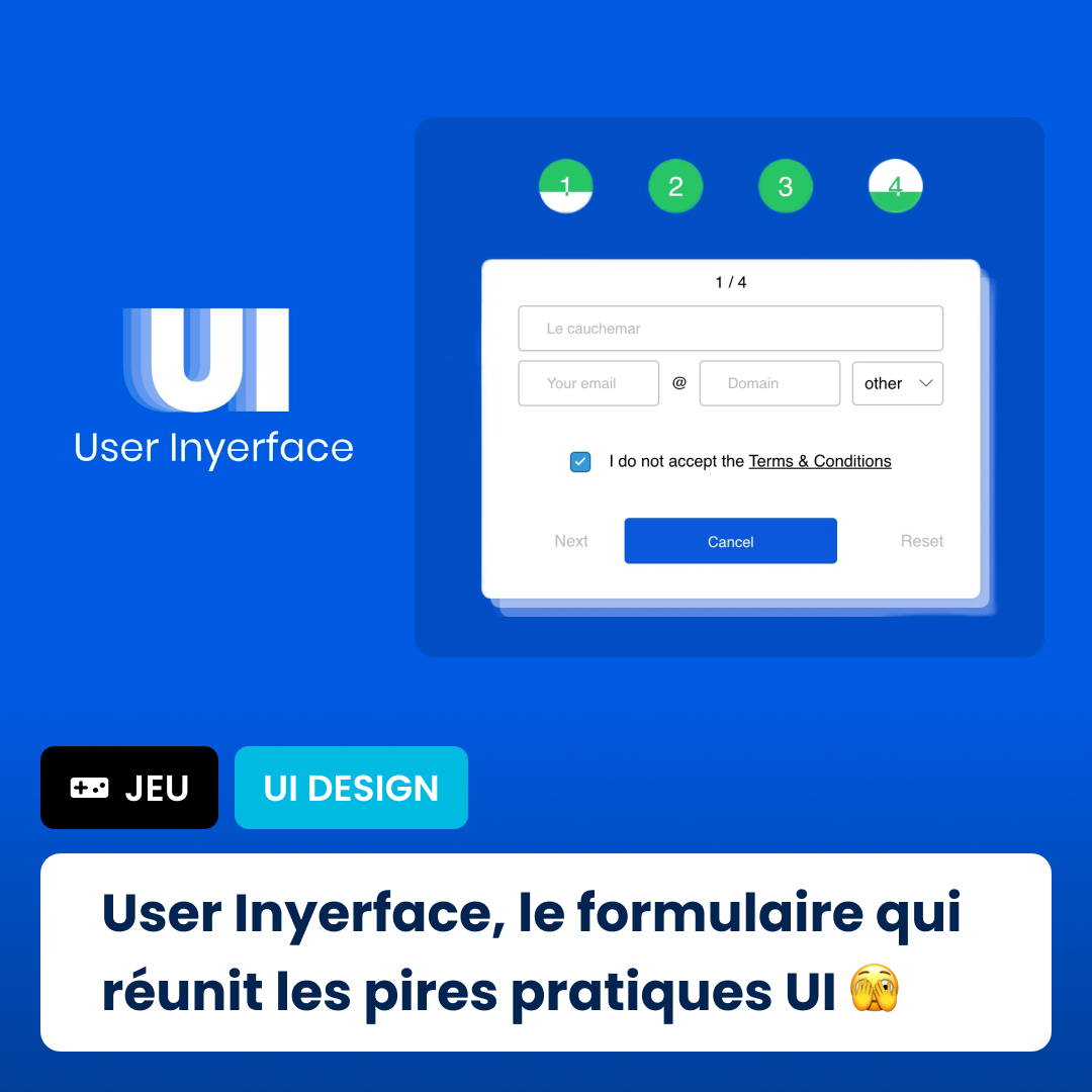 cluxui's tweet photo. User Inyerface vous met au défi de compléter son formulaire le plus vite possible. Mais attention, ce formulaire est conçu à partir des pires pratiques UI, ce qui ne vous rendra pas la tâche facile ! 🤯 
👉 https://t.co/cbQUuJwwBD https://t.co/PIGmsPa3Ma