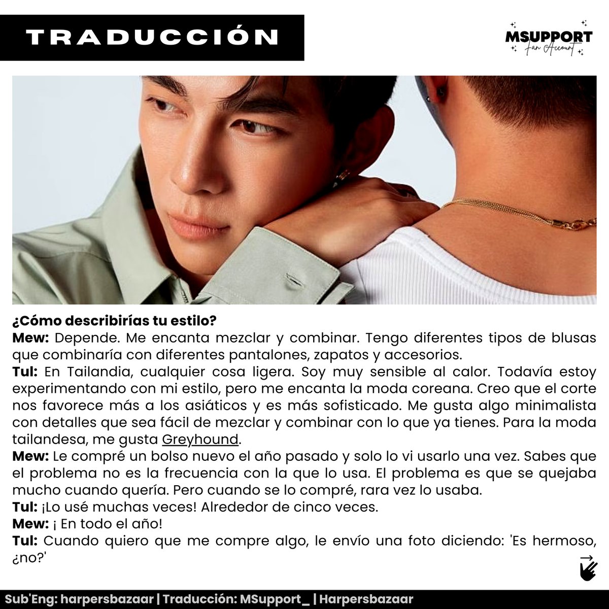 MSupport_'s tweet photo. [𝐓𝐫𝐚𝐝𝐮𝐜𝐜𝐢𝐨́𝐧 | 𝐇𝐚𝐫𝐩𝐞𝐫𝐬𝐛𝐚𝐳𝐚𝐚𝐫] • Fragmentos de la entrevista con harpersbazaar.

Sub' Eng: harpersbazaar

@MSuppasit #harpersbazaarsg #MewSuppasit #TulPakorn #มิวศุภศิษฏ์ #Mewlions #Thailand https://t.co/FabVAGyXTv
