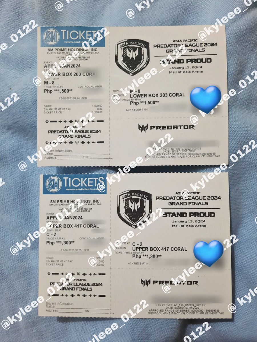 Kyleee_0122's tweet photo. WTS LFB
PREDATOR LEAGUE 2024 GRAND FINALS DAY 1
1 LB203 M-8
1 UB417 C-2
-Same Price
-Rfs nakakuha ng desired seat
-Meetup on Jan 13, MOA
Dm if interested pooo
#Standproud #SB19 #Pablo #Ken #Josh #Justin #Stell #SarahG #Ylona #Teampayaman #Burg #Urbandub #AlJames #UPeepz https://t.co/oBVeZOJLYo
