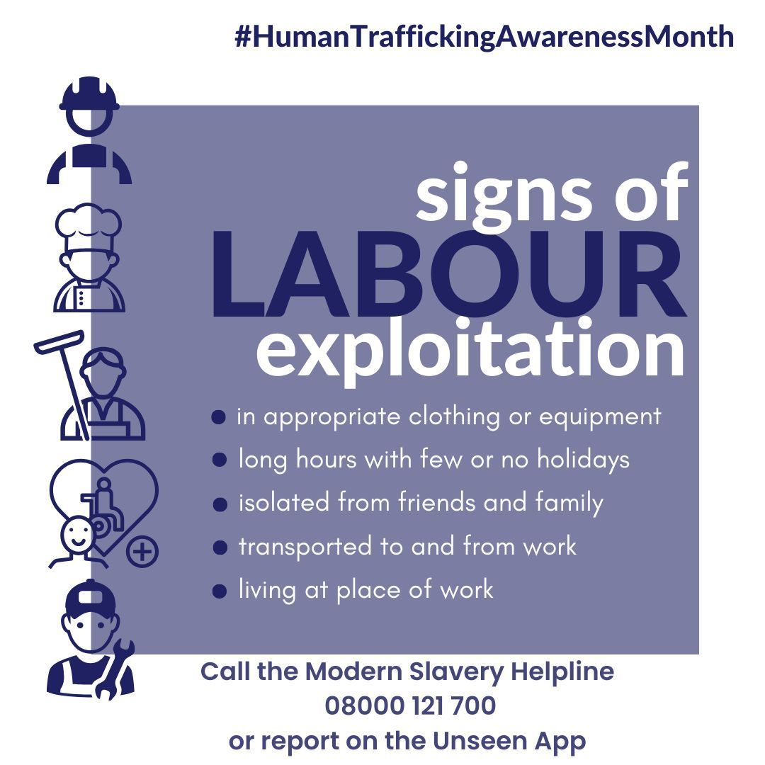 Victims of #humantrafficking are most recovered from #labourexploitation in Scotland.  Know how to spot the signs!  #FreedomDignityRespect #HumanTraffickingAwarenessMonth #LabourExploitation #Hospitality #Construction #Agriculture #Retail #Fishing #Manufacturing #BeautyIndustry