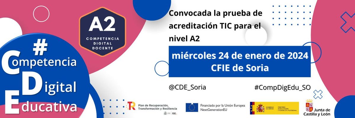 CFIEdeSoria's tweet photo. 📢¡ATENCIÓN!
¿Todavía no has acreditado tu nivel de competencia digital educativa?🧐
Convocadas las pruebas específica de la acreditación digital del nivel A2 y B1 💻
🗓️ Miércoles 24 de enero para todos los profesores de @educacyl
🏫CFIE de Soria
@CDE_Soria #CompDigEdu_SO #MRCDD https://t.co/t3U1tpafoI