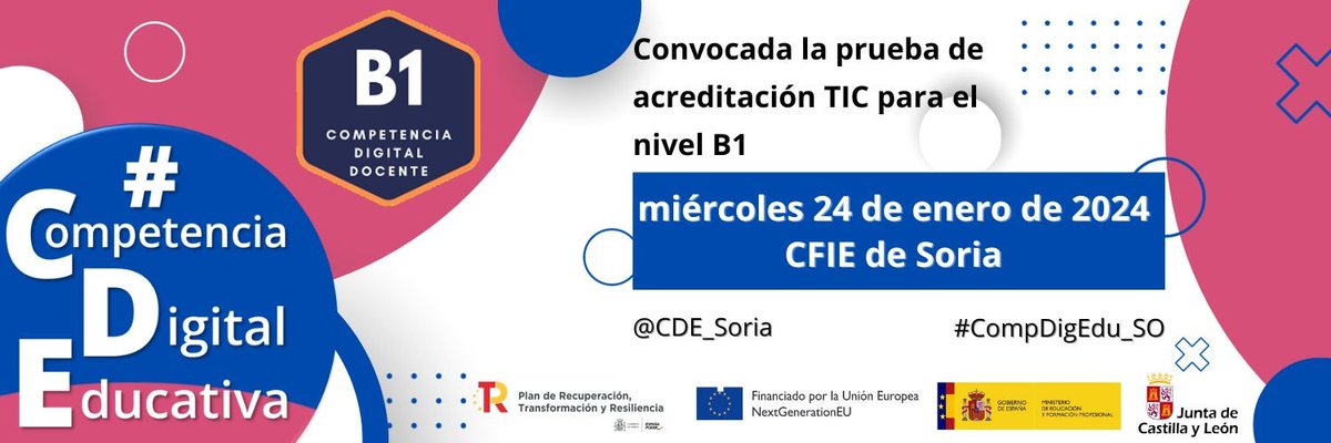 CFIEdeSoria's tweet photo. 📢¡ATENCIÓN!
¿Todavía no has acreditado tu nivel de competencia digital educativa?🧐
Convocadas las pruebas específica de la acreditación digital del nivel A2 y B1 💻
🗓️ Miércoles 24 de enero para todos los profesores de @educacyl
🏫CFIE de Soria
@CDE_Soria #CompDigEdu_SO #MRCDD https://t.co/t3U1tpafoI