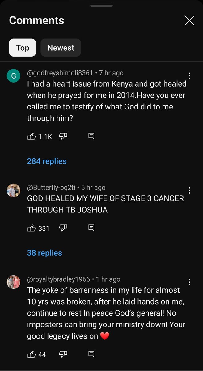 DAMIADENUGA's tweet photo. The comment section on YouTube of the BBC documentary on TB Joshua. https://t.co/Bmkr6JZ6fQ