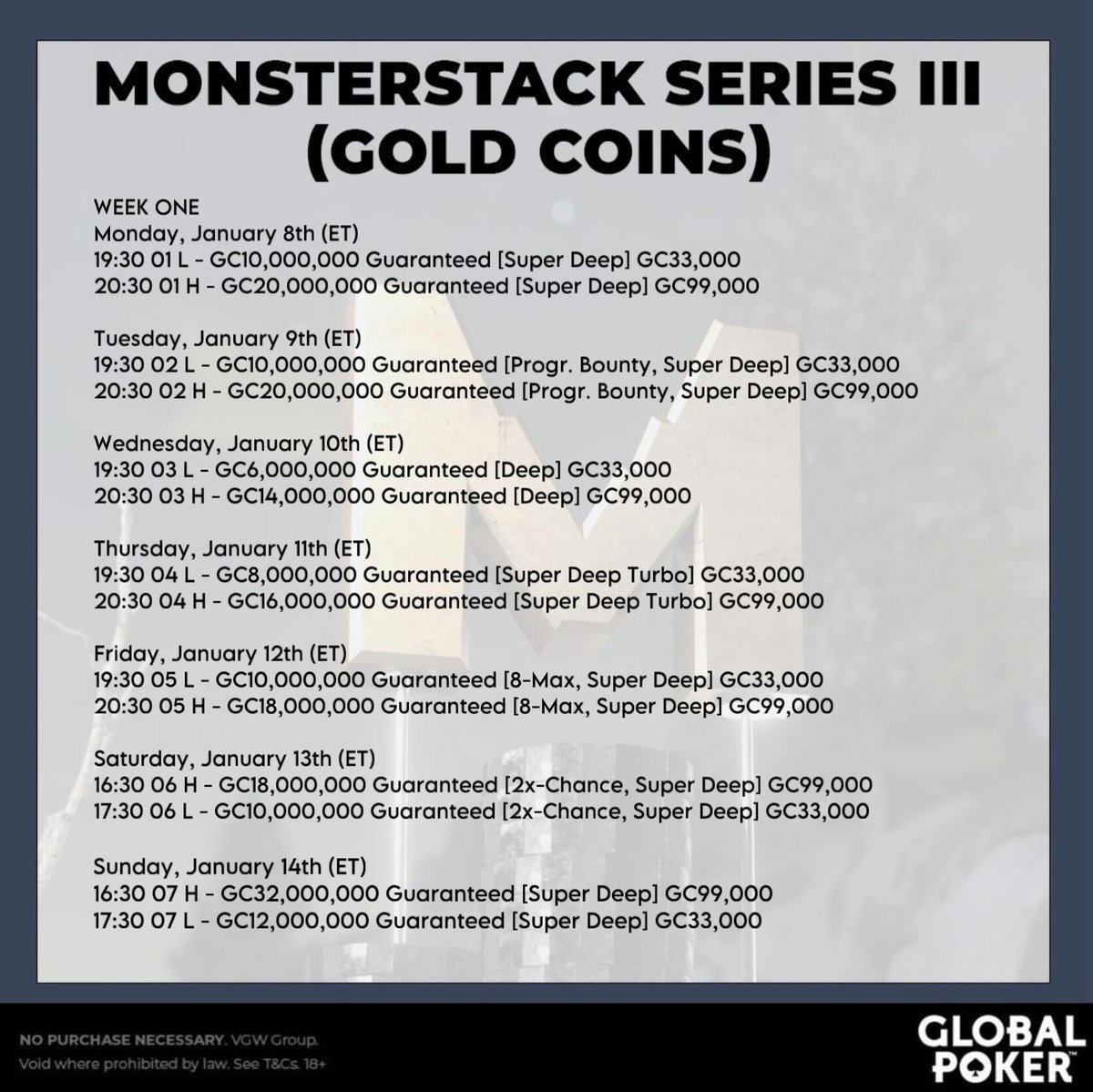 official_glp's tweet photo. Comment your #GLOBALPOKER username below if you think you're winning your first trophy for 2024 this week. #MONSTERSTACK #MONST3RSTACK
βοΈπ https://t.co/M2whxTr8gX πβοΈ https://t.co/9W5b9Wt3GM