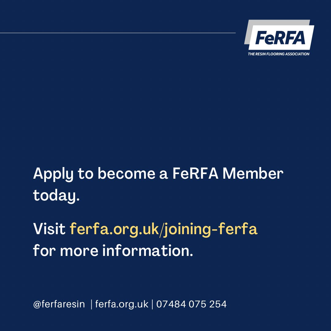 Cement your customers' trust with the #FeRFA mark of quality: become a #FeRFAMember today. 
Find out how #FeRFAMembership can add value to your #ResinFlooringManufacturer business: 
🛜 ow.ly/xVyQ50QoIXF
☎️ 07484 075 254
✉️ support@ferfa.org.uk