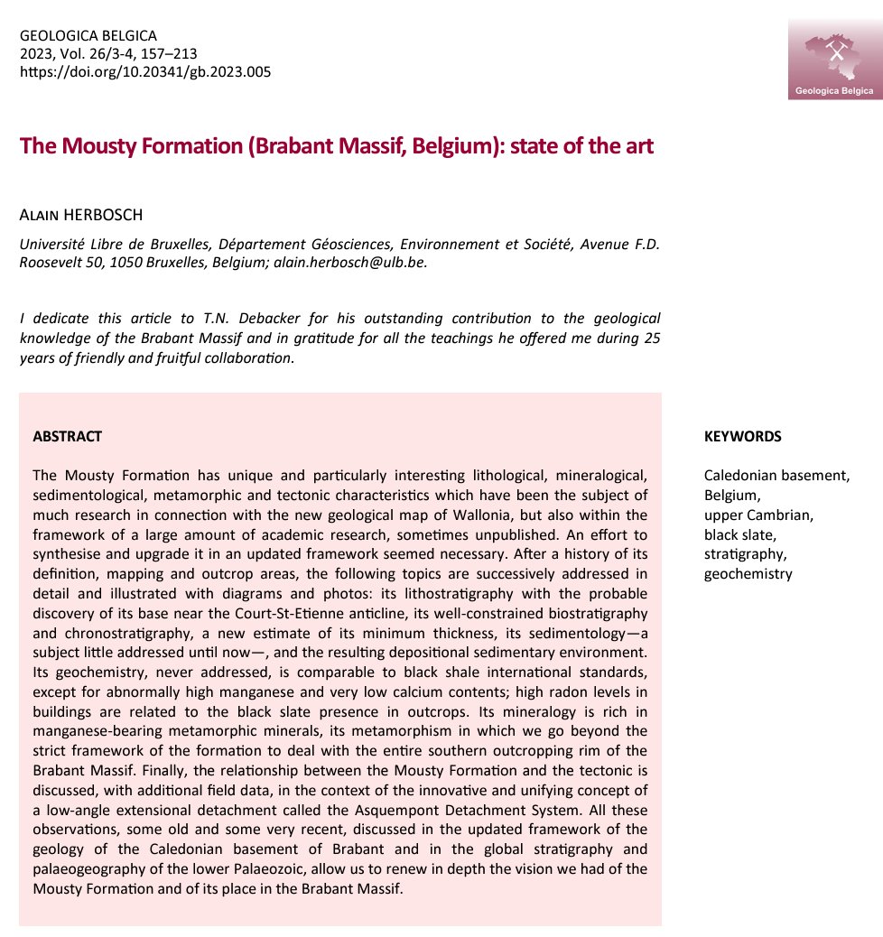 GeolBel_journal's tweet photo. 🚨New paper "The Mousty Formation (Brabant Massif, Belgium): state of the art" by Alain Herbosch! This work presents a full lithological, sedimentological and geochemical overview of one of the rare Black Shale formations in Belgium: 🛠️https://t.co/xFpJOjrtmv
#GeolBel_vol26 https://t.co/lZfdExWaf6