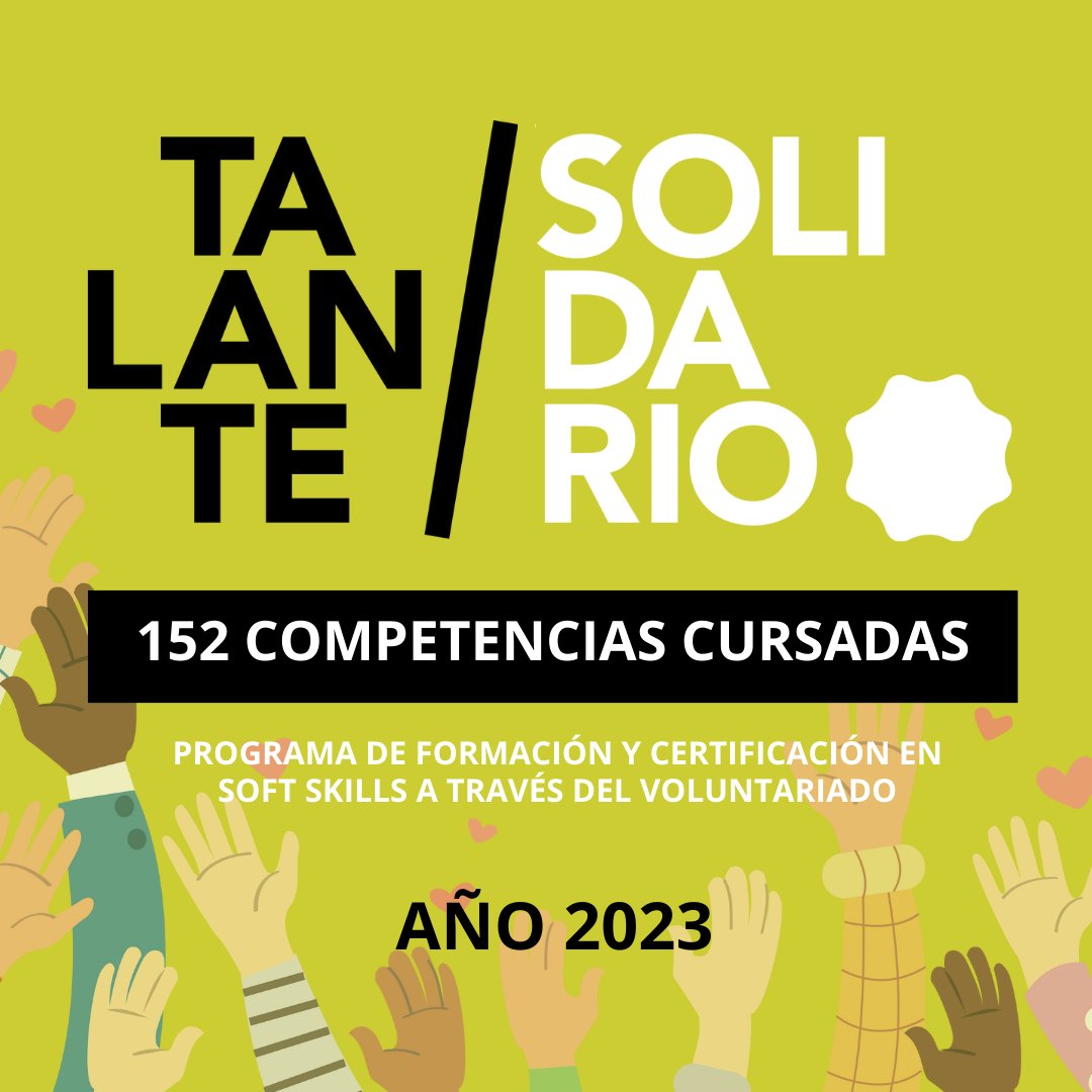 En el año 2023, se han cursado con éxito 1️⃣5️⃣2️⃣ competencias en nuestra plataforma de formación de #SoftSkills en el #Voluntariado

🔗Lee la noticia aquí: talantesolidario.org/certificacion-…

🤝 Gracias al apoyo de <a href="/PolitSocialMur/">Consejería de Política Social Familias e Igualdad</a> <a href="/MSocialGob/">Ministerio de Derechos Sociales, Consumo y A2030</a> <a href="/AytoCartagenaES/">Ayuntamiento de Cartagena</a> 

¿Te apuntas este 2024?✨