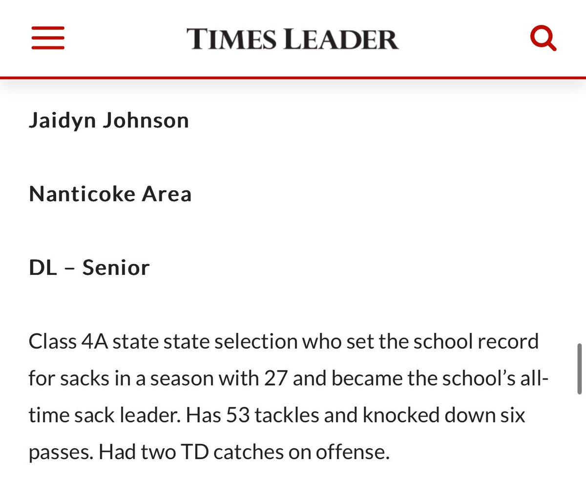 Happy to be named a @district2footb1 all-star along with Citizens Voice and Times Leader first team !