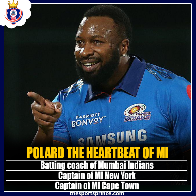 thesportprince's tweet photo. - Batting coach of Mumbai Indians.
- Captain of MI New York. 
- Captain of MI Cape Town.

Pollard, the heartbeat of Mumbai Indians.

#polard #kironpollard #mumbaiindians #mumbaiindians💙 #mi #t20league https://t.co/WduXOLebNk