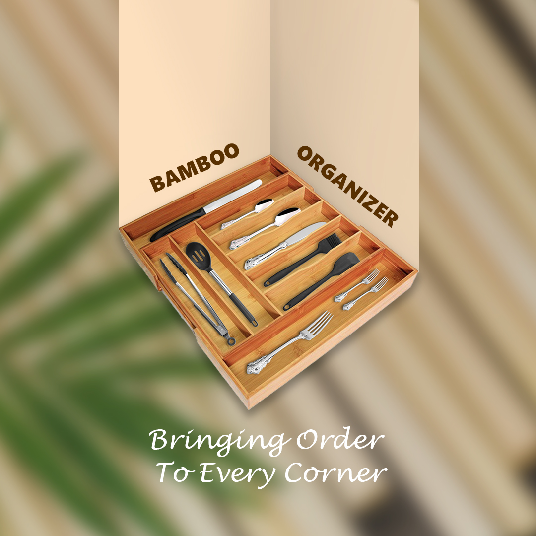 Organize with purpose and style using our Bamboo Organizer — an eco-conscious American solution. Shop Now Link in BIO. #organizeme #organizemeusa #bambooorganizer #bamboodrawer #kitchenorganizer #homeorganizer #kitchenitems #kitchen #home #clutterfree #spoons #knife