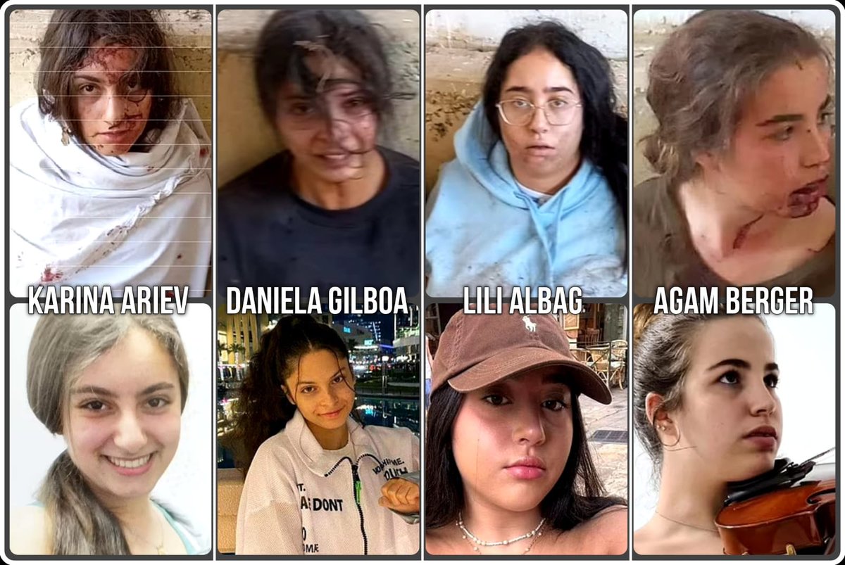 IsraelinSpanish's tweet photo. Estos son los rostros de algunas de las mujeres que siguen secuestradas por terroristas de #Hamás, antes de ser secuestradas y en cautiverio.

Junto a ellas, más de 100 civiles inocentes que están en condiciones inhumanas hace 3 meses. 
Entre ellos hay bebés, hombres, mujeres y ancianos.

Cada minuto cuenta.

#Libérenlos