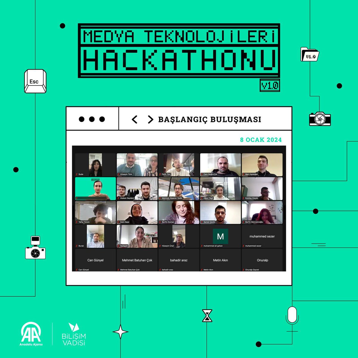 🚀 Medya Teknolojileri Hackathonu çevrim içi geliştirme aşaması başladı! 🌐

Medya Teknolojileri Hackathonu'nda yarışmaya hak kazanan 67 yarışmacımız ile Başlangıç Buluşmasında bir araya geldik. 👥📸