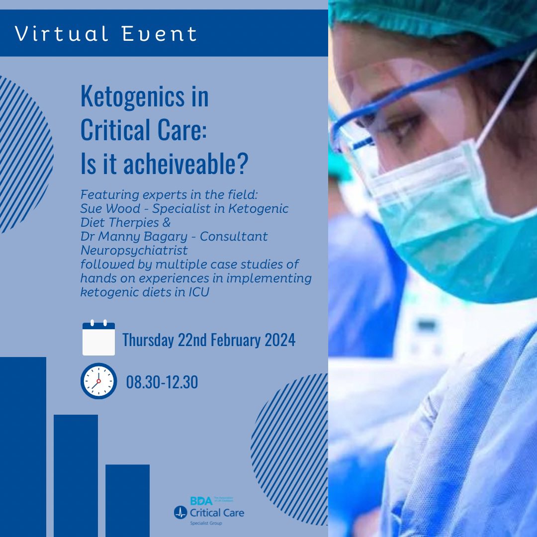 BDACriticalCare's tweet photo. 🌟 NEW KETOGENIC STUDY DAY DATE 🌟
We're back and we told you we had an exciting announcement didn't we? 🤩 Our virtual Ketogenic Study day has a new date and the booking system is now live!
We look forward to seeing you there! (more info in comment) https://t.co/KNPTIzogHm