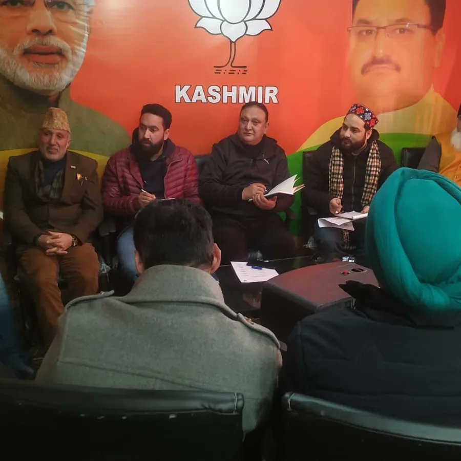 GemsKashmir's tweet photo. Today, a pivotal meeting convened at the BJP Head Kashmir J53 Jawahar Nagar, Srinagar.  Members of the Srinagar Parliamentary Constituency Core Group gathered to deliberate on strategies and construct a comprehensive work plan in preparation for the upcoming parliamentary elections 2024.

In attendance were distinguished leaders including Dr. Ali Mohammad Mir, Arif Raja, Mudasir wani, Adv. sajid yousuf Shah, Salinder Singh, Bilal Parray, Ashok Bhat, Shiekh Bashir, Er. sahil Bashir, Adv. Salman, Ashraf Azad, Gazi Ruhullah, Mohd Latief ,  mohd. Amin shah, adil Ahmad, Er. sajad Reshi, ruheena shahzad each contributing their expertise and commitment to the discussions.

"Our concerted efforts and meticulous planning will shape our approach to representing the aspirations of Srinagar's populace in the upcoming parliamentary elections," emphasized by BJP leaders.

The meeting's agenda revolved around crafting a detailed roadmap that emphasized grassroots engagement, innovative outreach initiatives, and the strategic utilization of technological advancements to effectively communicate the party's vision throughout the Srinagar constituency.

Key areas of focus identified during the discussions included community-centric programs, tailored voter awareness campaigns, and specific strategies to address localized concerns effectively.

The BJP reaffirms its unwavering dedication to serving the community, promoting progress, and championing the welfare of the constituents.

#BJP4JK