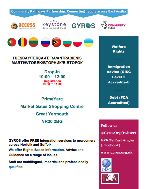 Don't forget tomorrow between 10:00am to 12:00pm our Great Yarmouth Drop in at PrimeYarc, Market Gates Shopping Centre, NR30 2BG. Come before 10am to increase being seen by our amazing advisors.
