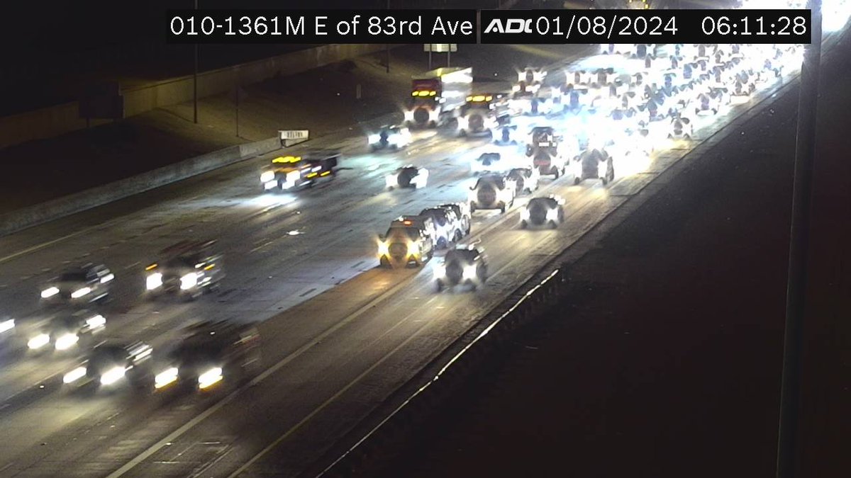 ktarroller's tweet photo. Monday morning Crash!  Eastbound I-10 prior to 79th Avenue-blocking #1 lane.  #KTARtraffic  #Phxtraffic https://t.co/w3UXlM4nhG