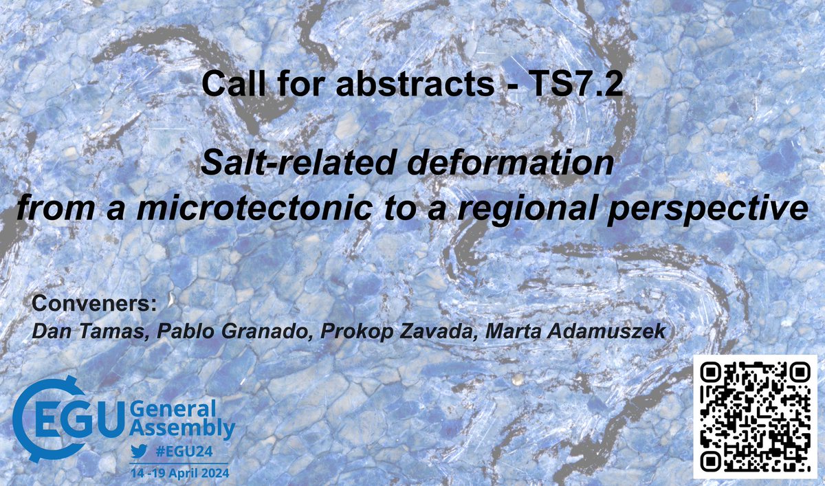 Prokop Zavada (@zavadaprokop) on Twitter photo 📢Abstracts for #EGU24 - just few days left.📢
Check out our salty session: “Salt-related deformation: from a microtectonic to a regional perspective”
meetingorganizer.copernicus.org/EGU24/session/…
<a href="/DanM_Tamas/">Dan Tamas</a> <a href="/PabloGranado9/">Pablo Granado</a> <a href="/ZavadaProkop/">Prokop Zavada</a> <a href="/MAdamuszek/">Marta Adamuszek</a> <a href="/EuroGeosciences/">European Geosciences Union</a> 📢Abstracts for #EGU24 - just few days left.📢
Check out our salty session: “Salt-related deformation: from a microtectonic to a regional perspective”
meetingorganizer.copernicus.org/EGU24/session/…
<a href="/DanM_Tamas/">Dan Tamas</a> <a href="/PabloGranado9/">Pablo Granado</a> <a href="/ZavadaProkop/">Prokop Zavada</a> <a href="/MAdamuszek/">Marta Adamuszek</a> <a href="/EuroGeosciences/">European Geosciences Union</a>