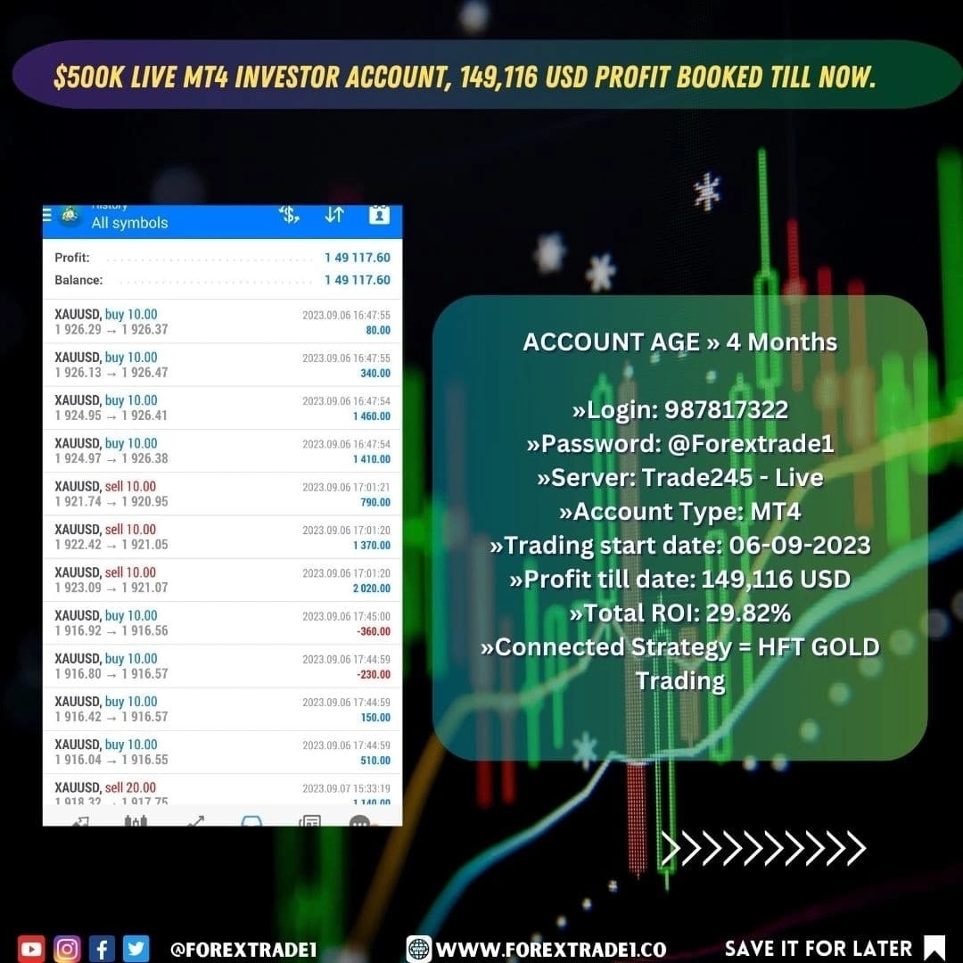 HWatson011's tweet photo. "4 months of precision trading on my $500K MT4 Investor Account with a stellar 29.82% ROI—$149,116 profit locked in! 📈💰 HFT GOLD strategy making waves on Trade245."
 #forexonline #forexmaster #forexgroup #forexkey #forexeducacion #forexschool #ForexTraderLife #forexbulls https://t.co/WTl3bUc2DW