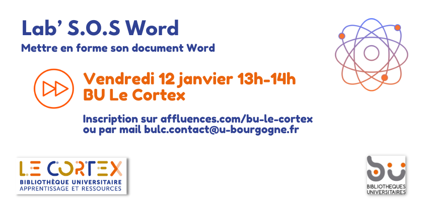bibliothequesub's tweet photo. #FormationsBUuB
💻 Besoin d’un coup de main pour mettre en forme vos documents Word ?
Inscrivez-vous à la nouvelle session de l’atelier SOS Word de la #BULeCortex.
📅 vendredi 12 janvier à 13h salle Phosphore
Inscription via @Affluences_App 👉 https://t.co/sVp2JnD61E https://t.co/GBTjKImU4V