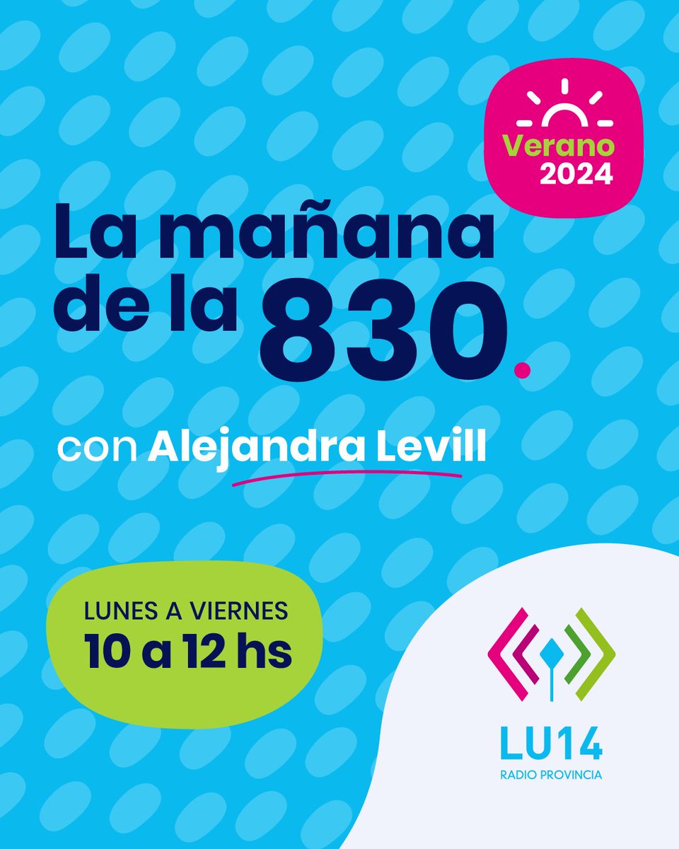 🌞 ¡El lunes comienza con La 830!

Desperta con Ale Levill en "La Mañana de la 830" de 10 a 12 horas con todas las 🗞️ noticias, entrevistas, información y la dosis perfecta de buena música para arrancar la semana con energía 🎵