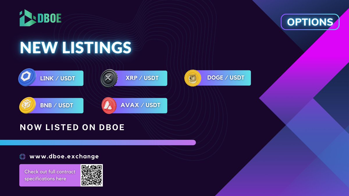 DBOE_Official's tweet photo. ⚡️ Sleep like a baby with the most comprehensive Crypto #Options_Listing on #DBOE!

🌟 Amid pending BTC Spot ETFs &amp; the upcoming BTC Halving, DBOE lists new options on @Ripple_XRP1, @chainlink, @avax, @dogecoin, @solana &amp; @BNBCHAIN as critical risk management tools. Enjoy now!🚀 https://t.co/Ox0mImeL55