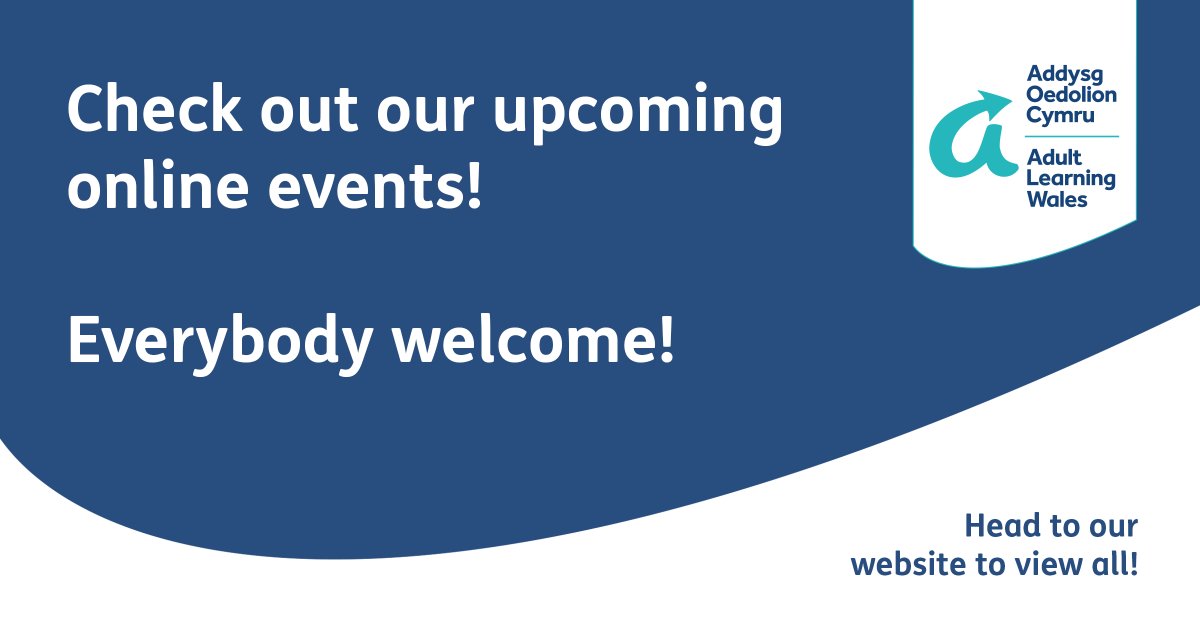 alwcymru's tweet photo. Join us at our online events, everybody welcome! https://t.co/vtUk2CLBQu
We look forward to seeing you there!
#adultlearningwales #onlineevent #eventsonline https://t.co/EdyJokaHMv