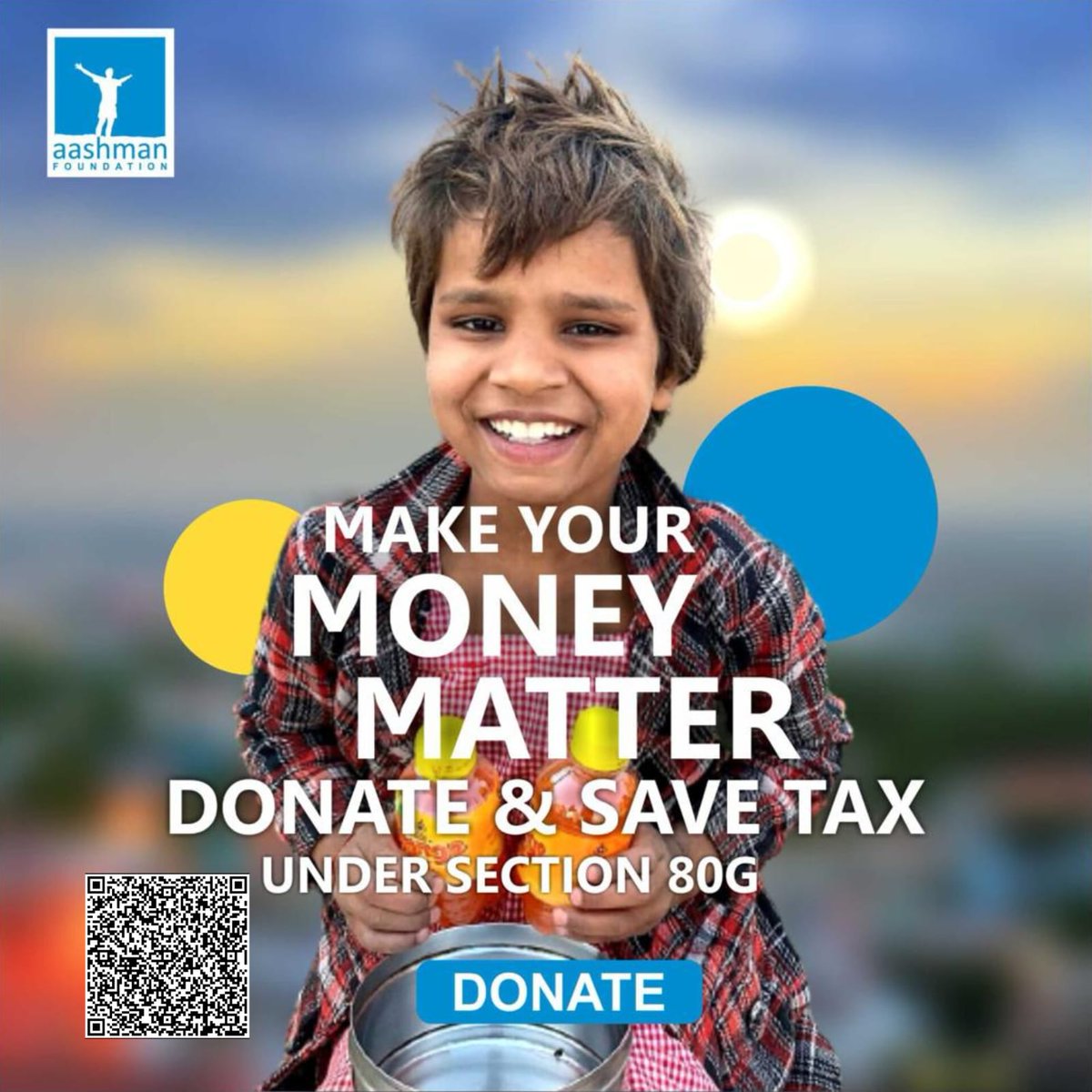 Change lives with @aashmanfoundation 💙 
Triple benefits of your contribution ✅
1️⃣ Support for Children from Slums
2️⃣ Hunger free education ✅
3️⃣ 50% tax exemption ✅
Donate to #AashmanFoundation and save tax.
#aashman4u #taxexemption #80G #taxbenefits #vjaman #ngo #charity