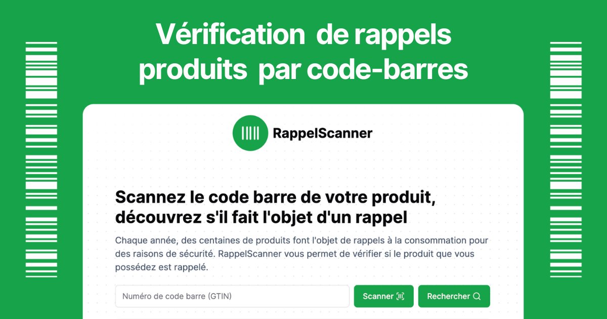 lenaourthomas's tweet photo. Hello 👋

Entre Noël et le Nouvel An, j’avais un peu de temps libre, et j’en ai profité pour créer un mini-projet : RappelScanner. C’est un site qui permet de scanner le code-barres d’un produit et de savoir instantanément s’il fait l’objet d’un rappel à la consommation.

1/3 https://t.co/Vk6HRhHfjp