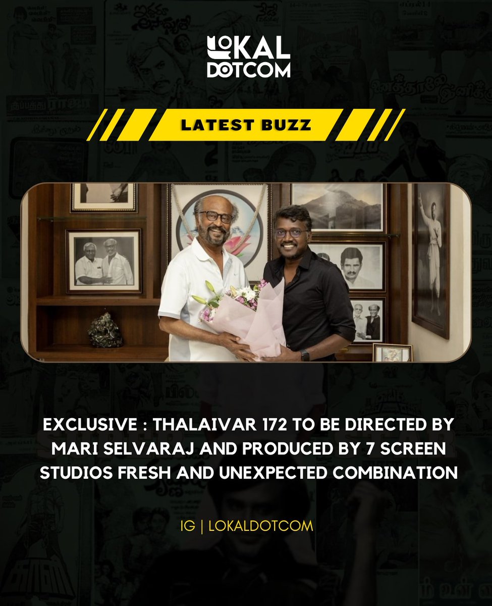 lokaldotcom's tweet photo. #Thalaivar172 to be directed by Mari Selvaraj and to be produced by @7screenstudio 🎬 https://t.co/Z8lgevSBBv