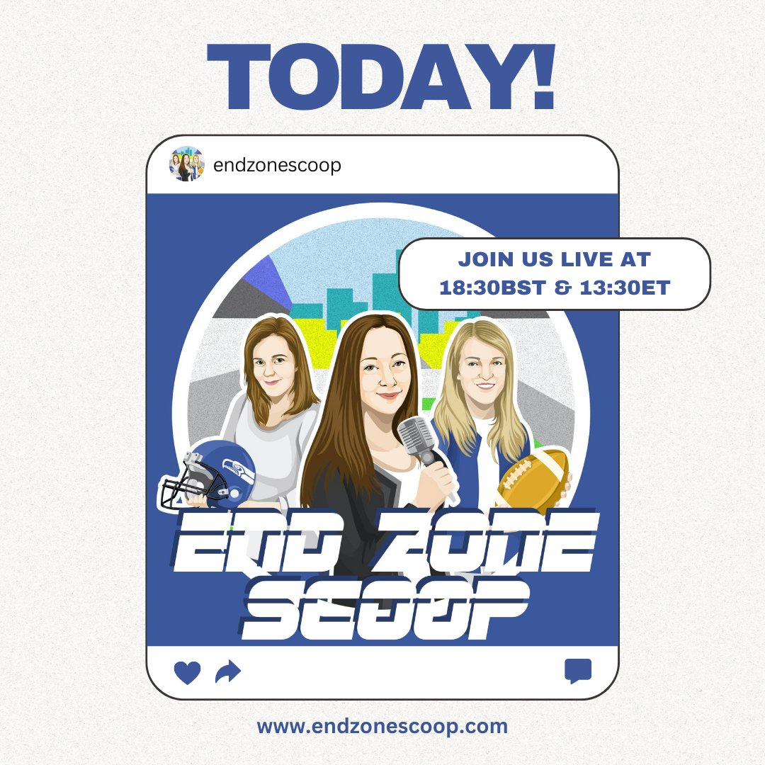 EndZoneScoop's tweet photo. Today is the day! Join us on YouTube (6:30pm GMT/1:30pm ET) for the next episode of #EndZoneScoop. Got an NFL question for us? Drop it below, and we'll answer it live.

Watch it 'live' here: https://t.co/WeLgwcDSGe

#NFL #NFLUK #NFLTwitter @DaynaOG @ShonaDuthie4 @NFLGirlUK https://t.co/yV6Nz8hXzt
