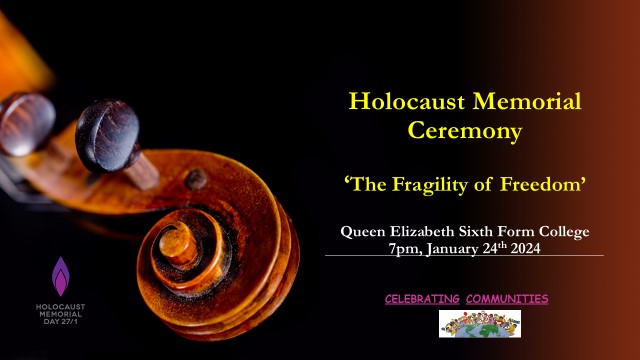 🕯️ This year's Holocaust Memorial Ceremony takes place at Queen Elizabeth Sixth Form College on Wednesday 24th January

🕖 The ceremony begins at 7pm, and all are welcome to attend