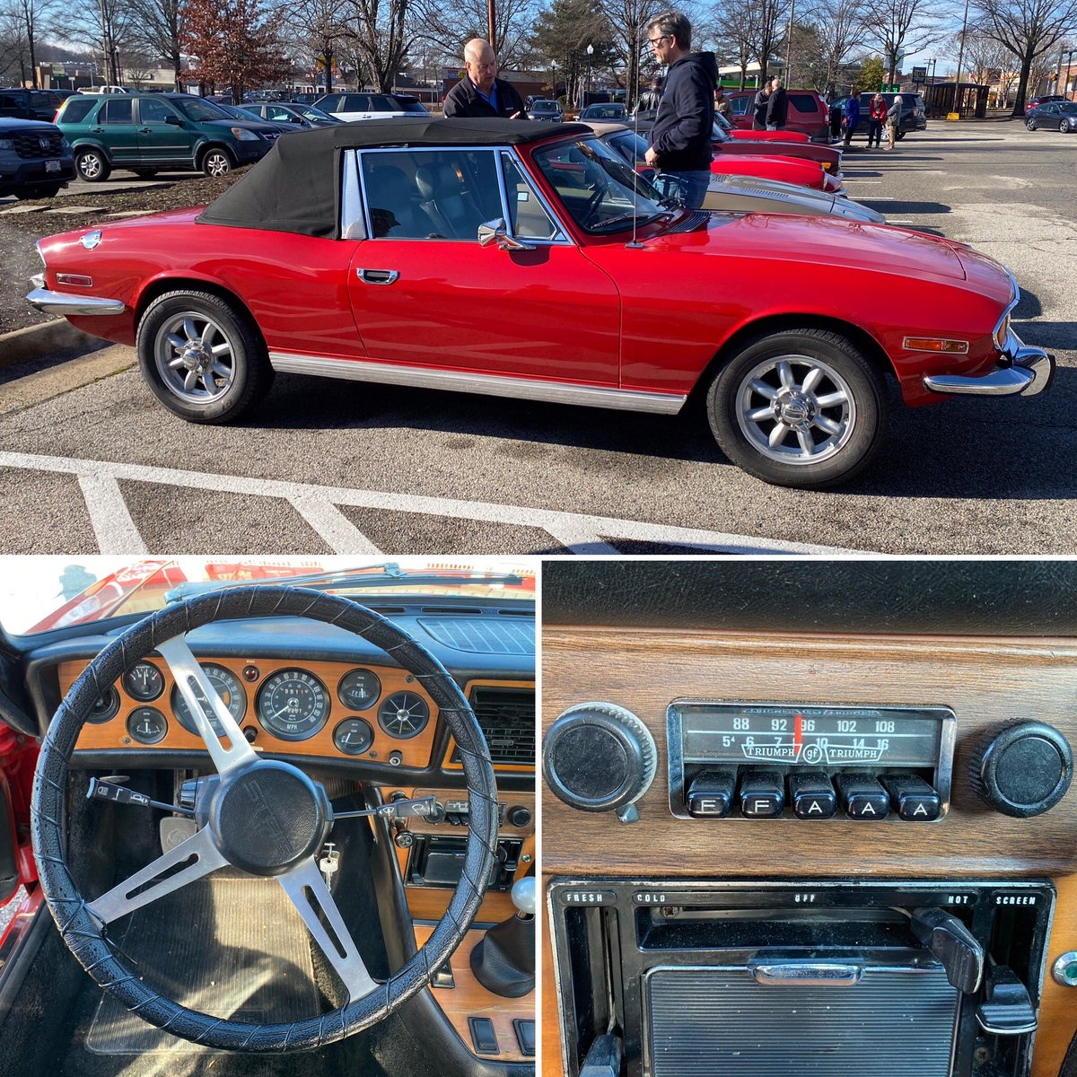 Capital_Triumph's tweet photo. It’s #MemberCarMonday!
What a treat to have this beauty show up at the club’s bi-monthly breakfast yesterday.
This is CTR member Scott’s 1971 #Triumph #Stag.
#TR2 #TR3 #TR4 #TR5 #TR250 #TR6 #TR7 #TR8 #Spitfire #GT6 #Herald #Vitesse #Dolomite #StandardTriumph #BritishLeyland https://t.co/XENpfbrrOq