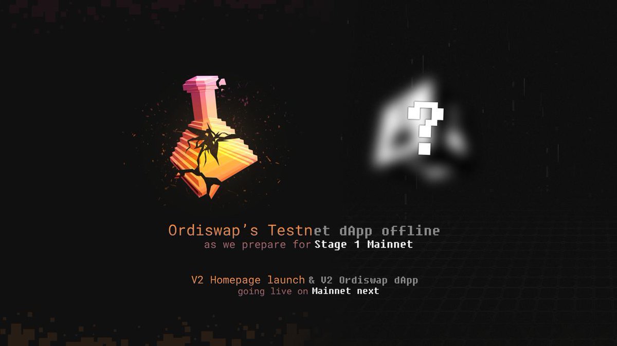OrdiswapLabs's tweet photo. After 1,500+ TXs since launch, Ordiswap's Testnet dApp is now offline, with Stage 1 Mainnet coming 🧪
 
→ V2 Homepage launch + V2 dApp on Mainnet planned for this week 
→ Univ2-Style AMM, @THORChain Cross-Chain Swaps, Analytics & Native L1 Swaps 
→ Exploring Atomicals support & new partnerships

$ORDS $BTC $ORDI