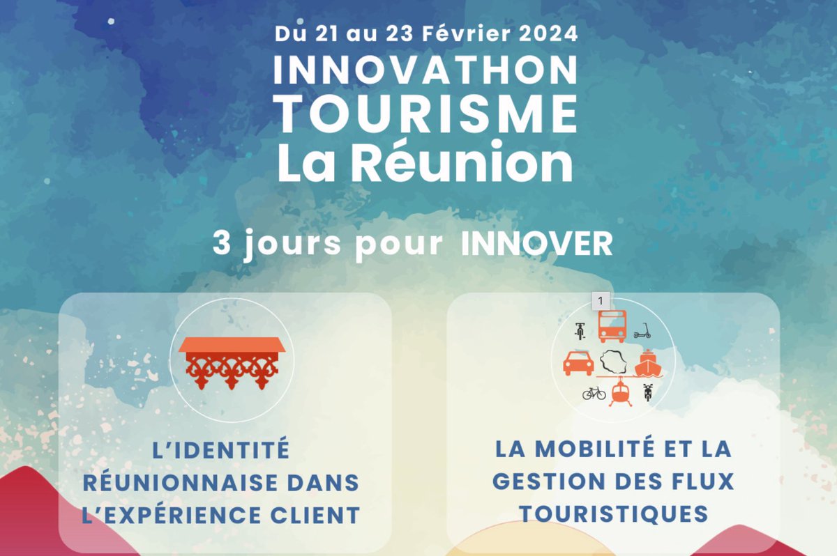 outremers360's tweet photo. Lancement du 1er #Innovathon #Tourisme à #LaRéunion le 21, 22 et 23 février 2024

➡️Un concours organisé par La @Region_Reunion  - la #FédérationRéunionnaisedeTourisme (FRT) et l’Ile de la Réunion Tourisme 

➡️https://t.co/Foulw3pNhu https://t.co/g9bBhFRo2P