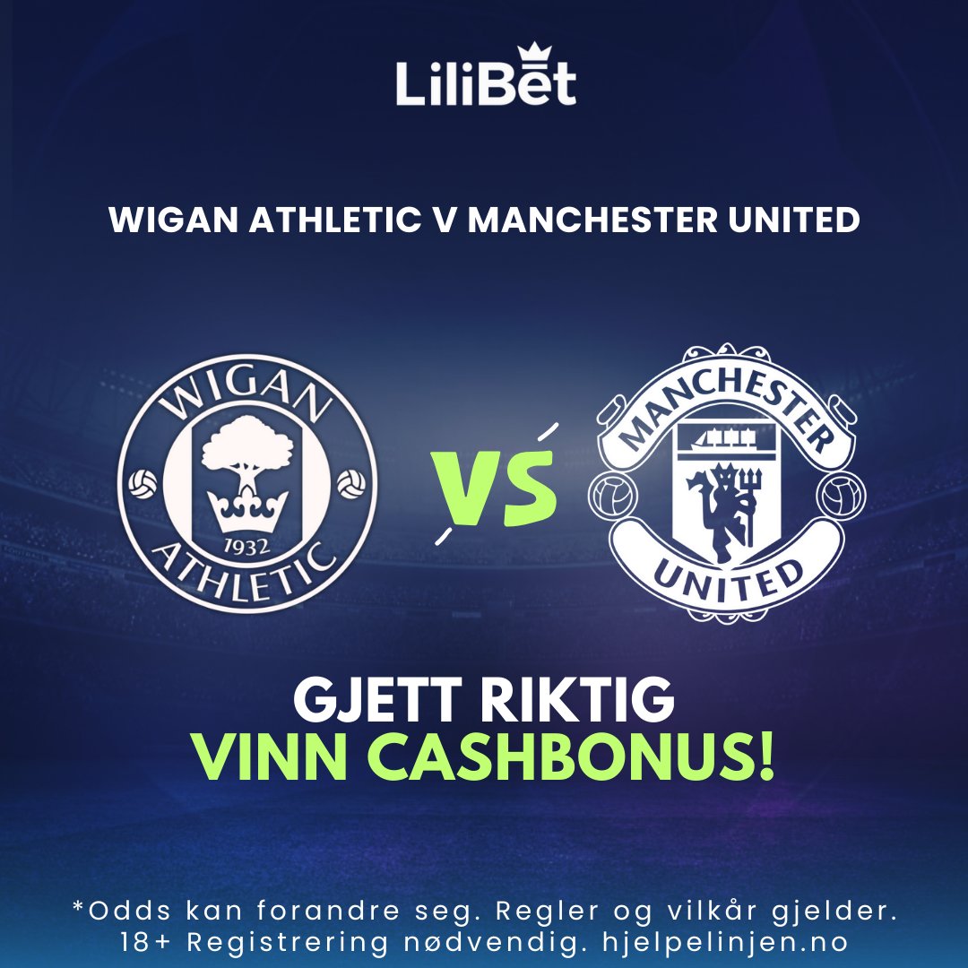 𝗦𝗶𝘀𝘁𝗲 𝗸𝗮𝗺𝗽𝗲𝗻 𝗶 𝗙𝗔 𝗖𝘂𝗽𝗲𝗻𝘀 𝘁𝗿𝗲𝗱𝗷𝗲 𝗿𝘂𝗻𝗱𝗲! 🏴󠁧󠁢󠁥󠁮󠁧󠁿

Wigan Athletic 🆚 Manchester United (21:15)

Tipp riktig for sjansen til og vinne cashbonus 🤩

✅ Korrekt resultat #WIGMUN  
✅ Når som helst målscorer ⚽️
✅ Retweet og lik ❤️

Lykke til! #FACup