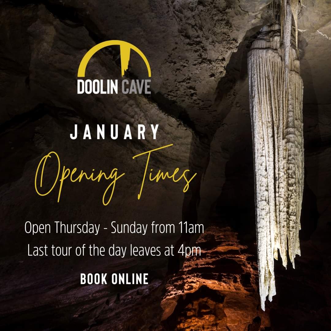 Happy New Year! Our opening hours for the remainder of January ✨ We look forward to welcoming you to Doolin Cave for more underground adventures! doolincave.ie