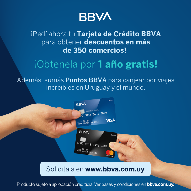 bbva_uruguay's tweet photo. 💳 Solicitá tu Tarjeta de Crédito BBVA y disfrutá descuentos todo el año