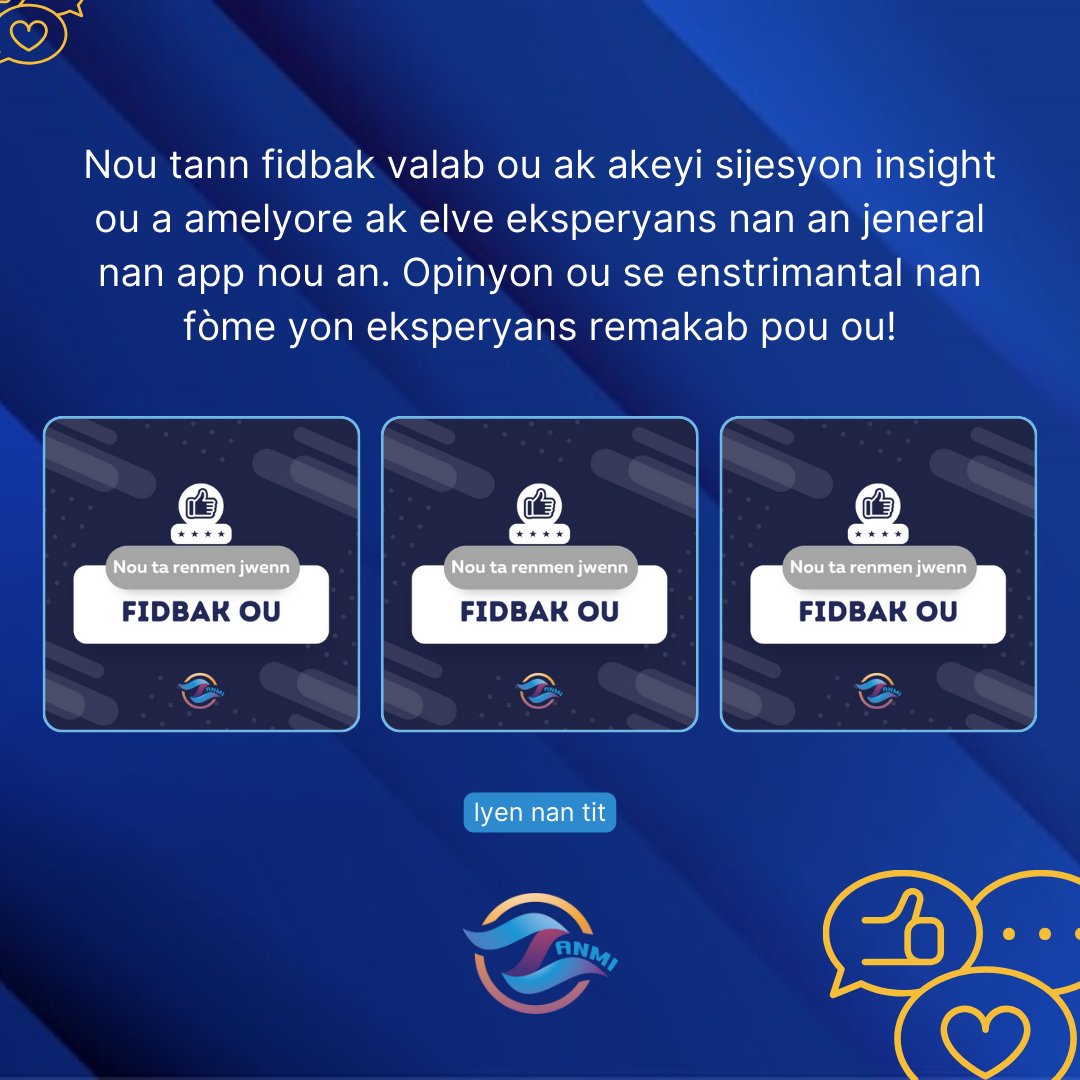 ZanmiInc's tweet photo. Feedback ou enpòtan! Ansanm, ann amelyore ak amelyore eksperyans aplikasyon w lan. 🚀📱
►Ranpli fòm lan kounye a - https://t.co/6u53q6bTpi
►Ranpli fòm lan kounye a - https://t.co/9w5BTpE3tH
►Ranpli fòm lan kounye a - https://t.co/G9pNxcJusE
#AI #chatbot #Feedback #Opinion https://t.co/jNMTHeWXQG