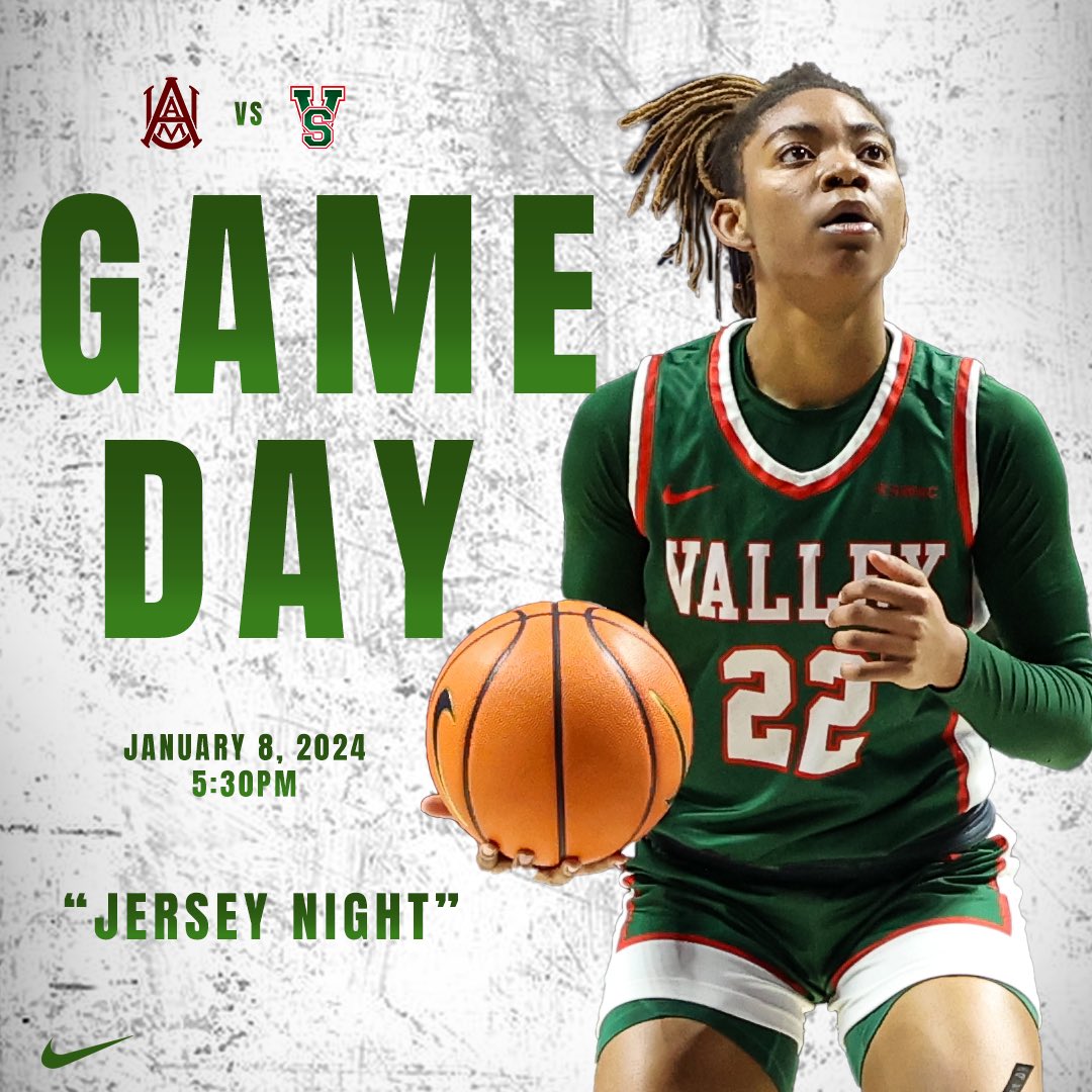 GAMEDAY‼️🏀 Its “Jersey Night” so wear your favorite basketball jersey! 🆚: Alabama A&M University ⏰: 5:30PM 📍: Itta Bena, MS 📺: Valley State Sports Network